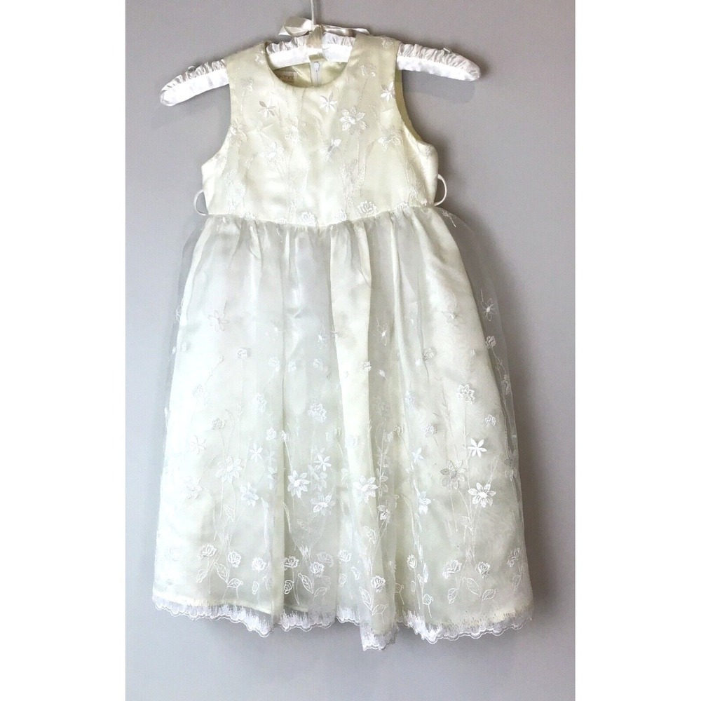 Jessica McClintock Dress Girl's Size 5 Ivory Lace Fancy Fairy Flower USA VTG
